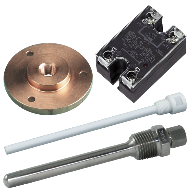 Accessories for use with temperature sensors, such as Thermowells, Fittings, Switch Boxes, Relays etc.