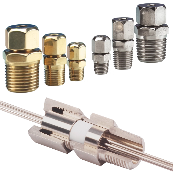 Fittings and Feedthroughs incl. Compression Fittings, Pressure and Vacuum Feedthroughs, Thermowells.