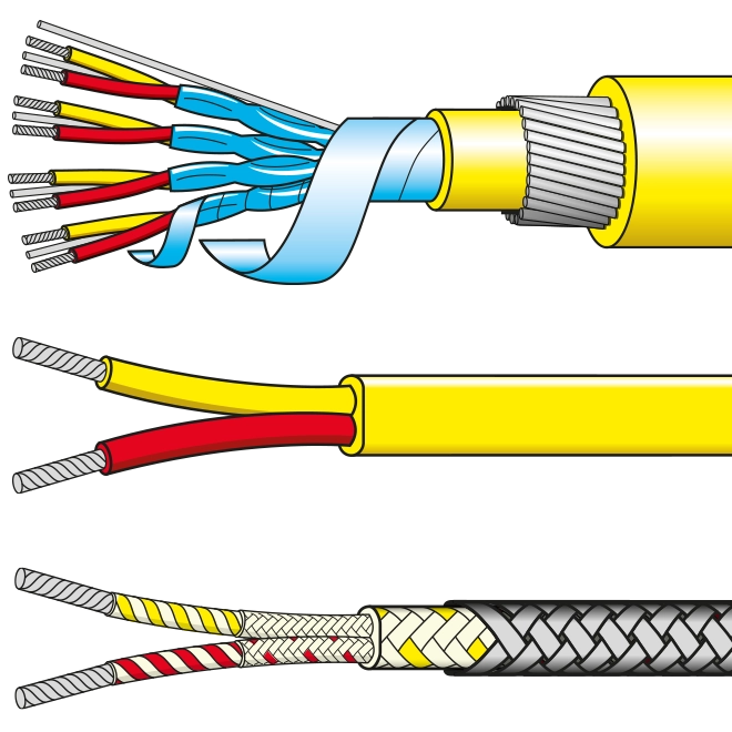 Thermocouple Cables in single and multipair with PVC, PFA, Fibreglass or Silicone Rubber insulation.