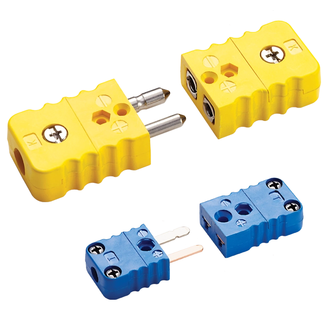 Thermocouple and RTD Connectors in Standard and Miniature sizes, Connector Panels and Terminal Strips.